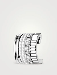 S Quatre 18K White Gold Single Clip Earring Double White Edition With Hyceram And Diamonds