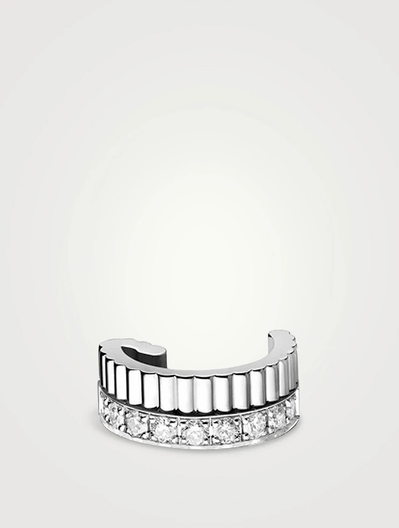 S Quatre 18K White Gold Single Clip Earring Double White Edition With Hyceram And Diamonds