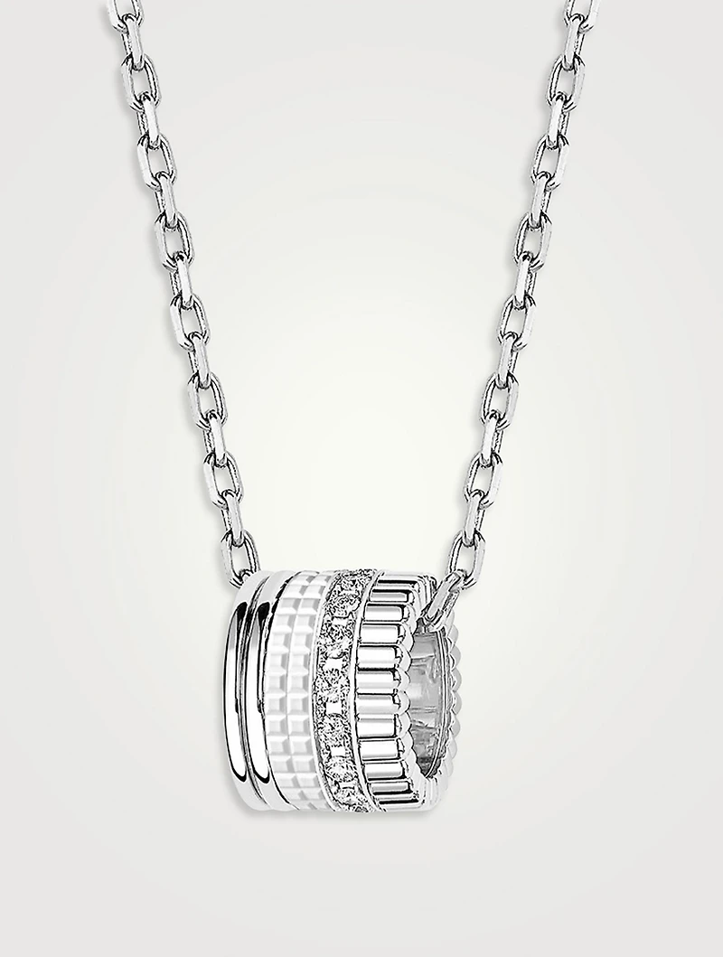 L Quatre Double White Edition 18K White Gold Pendant Necklace With White Hyceram And Diamonds