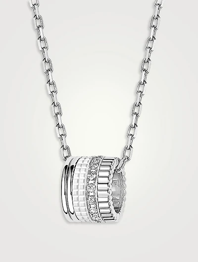 L Quatre Double White Edition 18K White Gold Pendant Necklace With White Hyceram And Diamonds