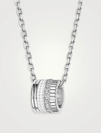 L Quatre Double White Edition 18K White Gold Pendant Necklace With White Hyceram And Diamonds