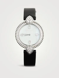 Serpent Bohème Steel Leather Strap Watch With Mother-Of-Pearl Dial And Diamonds