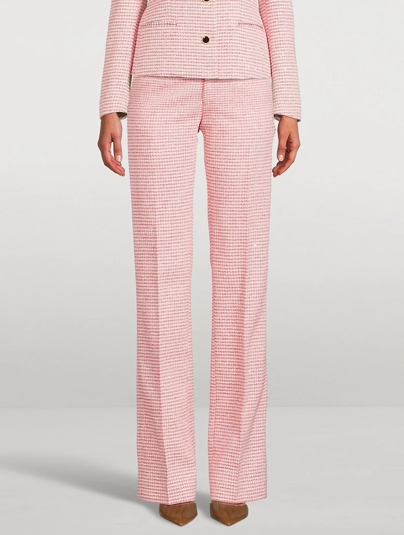 Sequin Tweed Straight-Leg Trousers