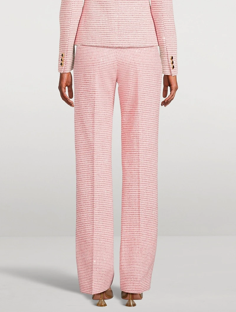 Sequin Tweed Straight-Leg Trousers