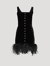 Feather-Trimmed Velvet Mini Dress