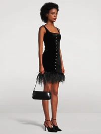 Feather-Trimmed Velvet Mini Dress
