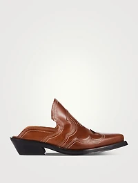 Embroidered Leather Western Mules