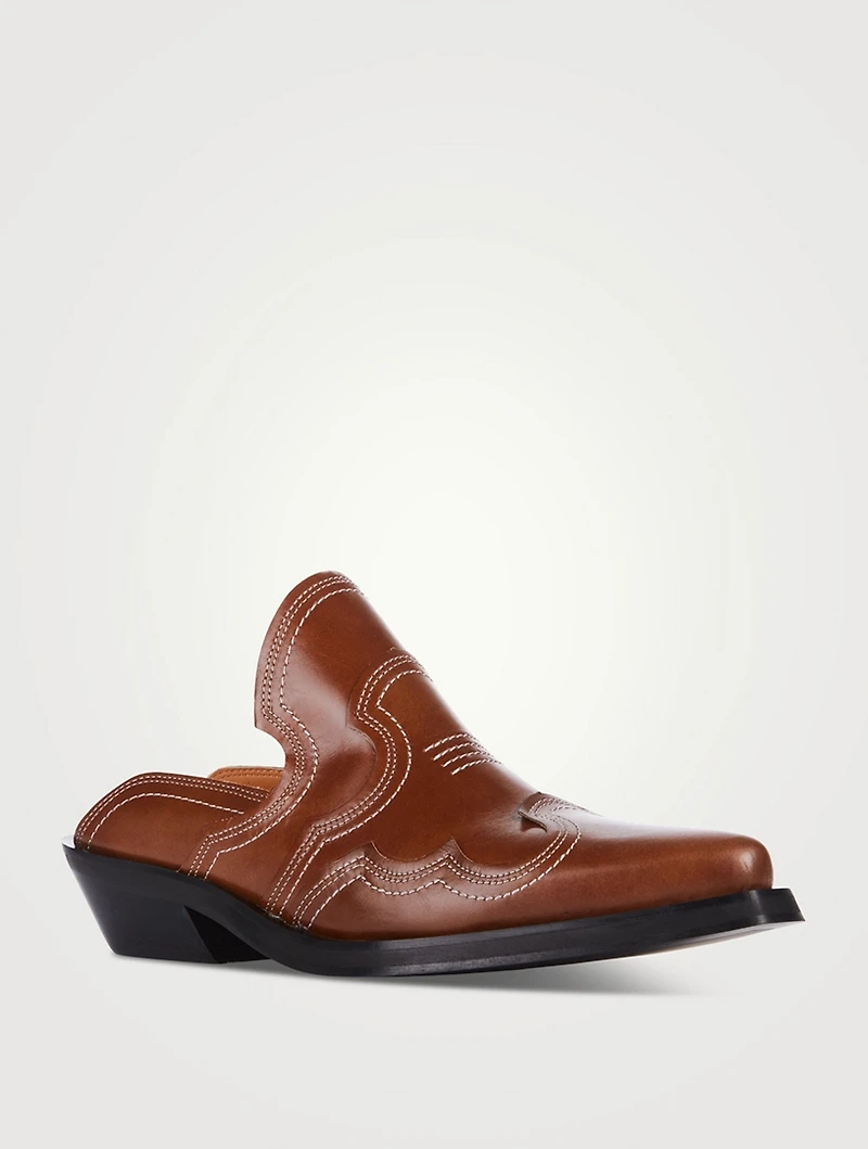 Embroidered Leather Western Mules