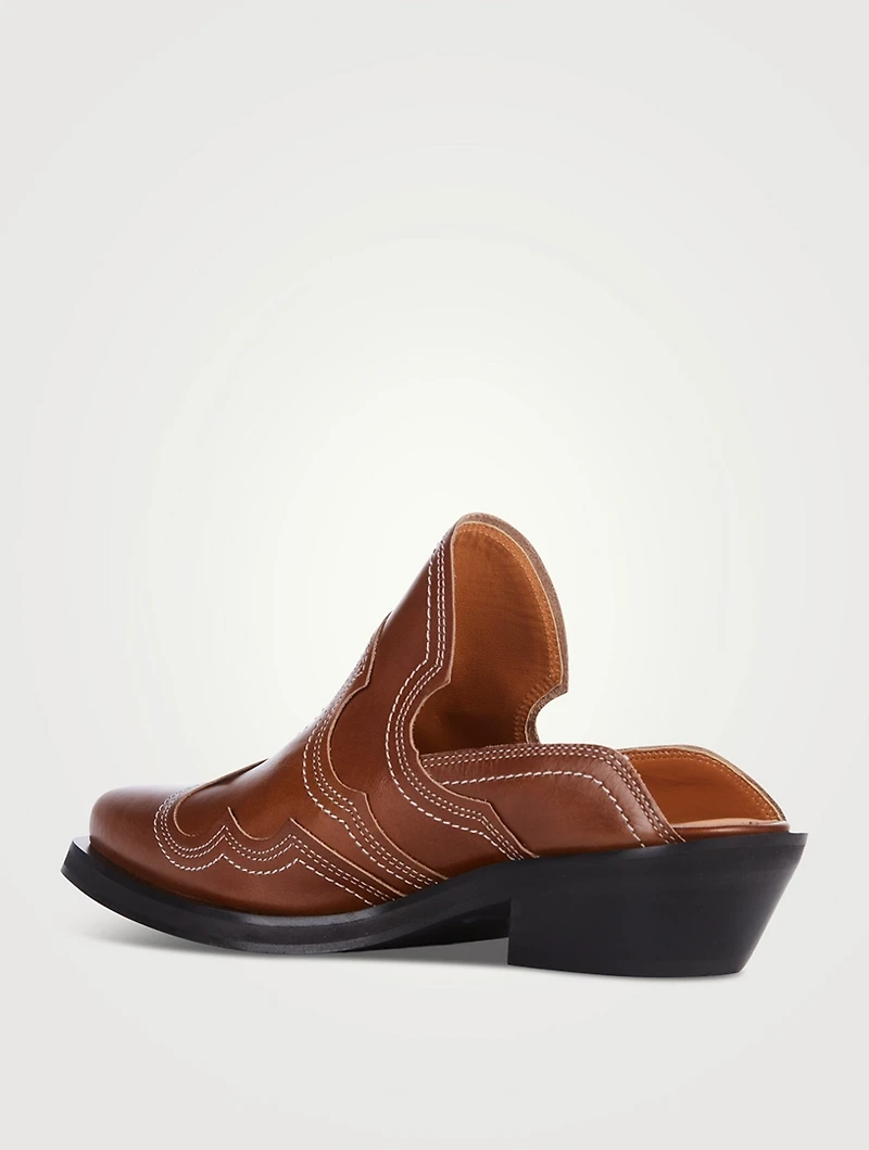 Embroidered Leather Western Mules
