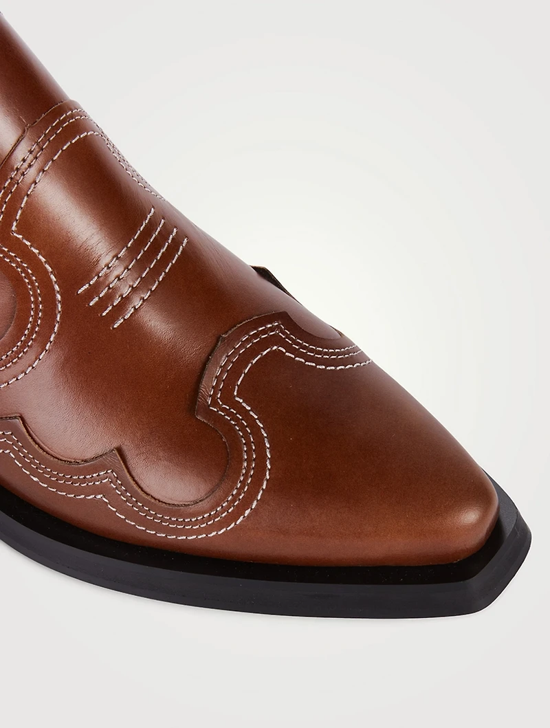 Embroidered Leather Western Mules