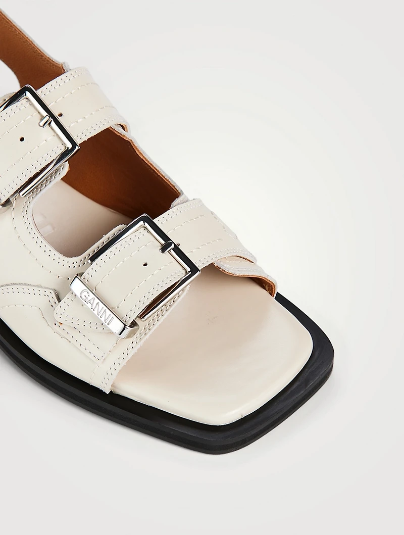 Embroidered Leather Western Slingback Sandals