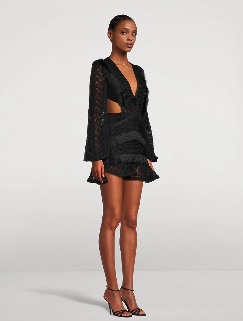 Fringe Cut-Out Mini Dress