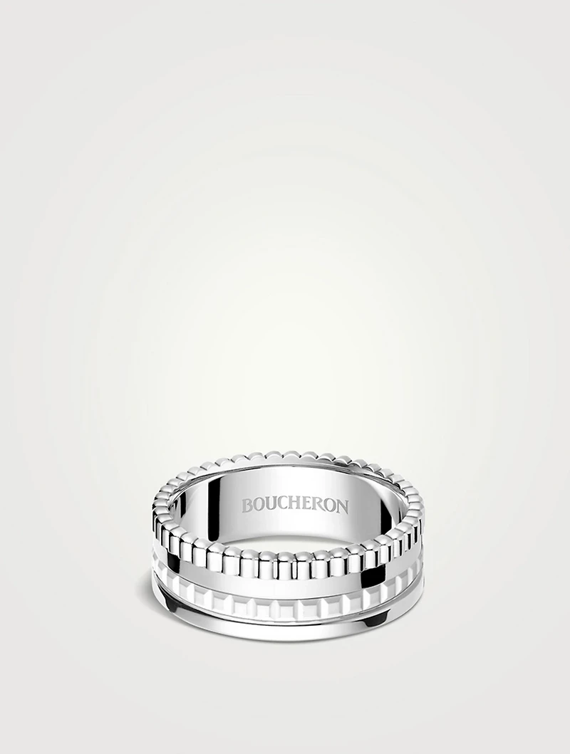 Small Quatre Double White Edition 18K Gold Ring With Hyceram