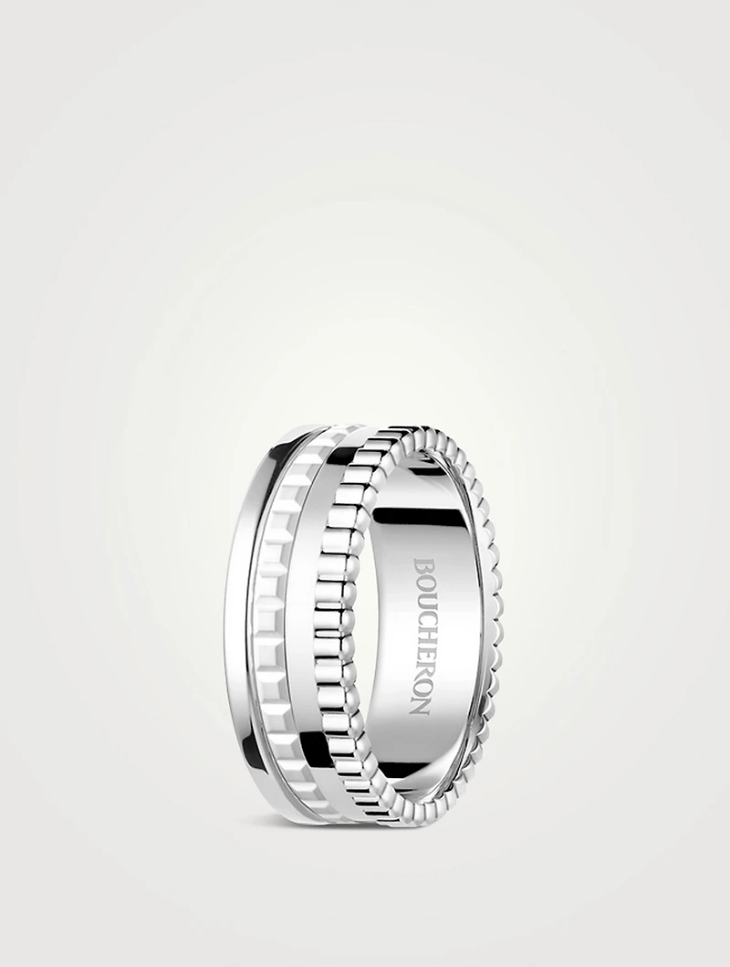 Small Quatre Double White Edition 18K Gold Ring With Hyceram