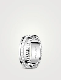 Small Quatre Double White Edition 18K Gold Ring With Hyceram