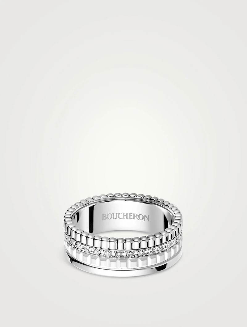 Quatre Double White Edition Gold Ring With Hyceram And Diamonds