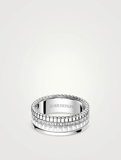 Quatre Double White Edition Gold Ring With Hyceram And Diamonds