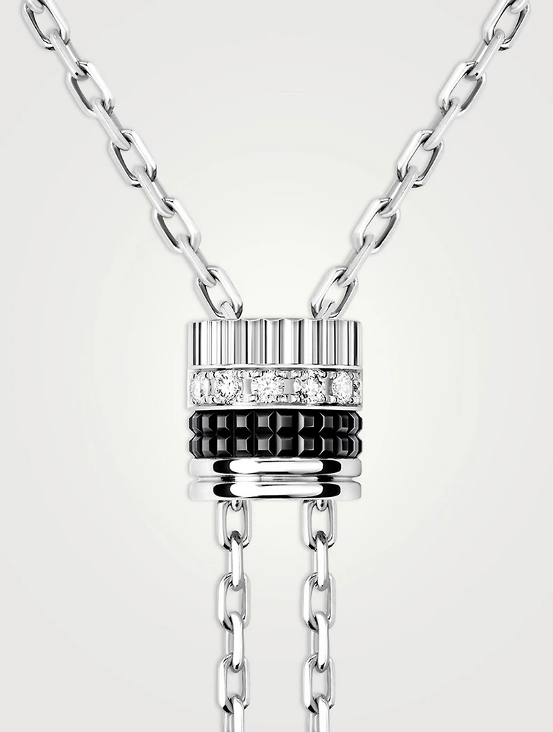 Mini Quatre Black Edition 18K White Gold Tie Necklace With Black PVD And Diamonds