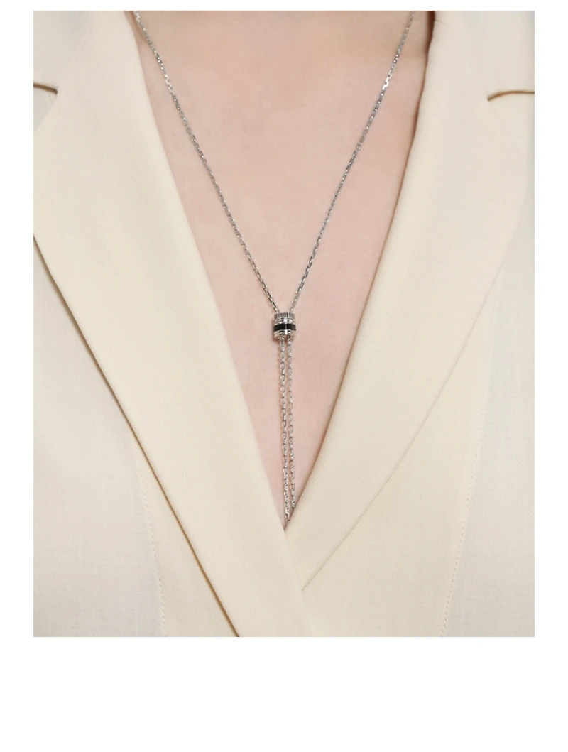 Mini Quatre Black Edition 18K White Gold Tie Necklace With Black PVD And Diamonds