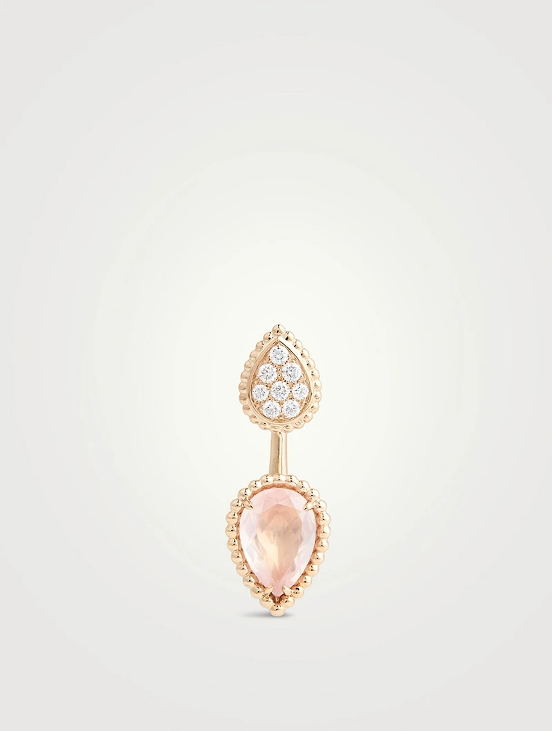 XS And S Motif Serpent Bohème 18K Rose Gold Single Stud Earring With Pink Quartz And Diamonds