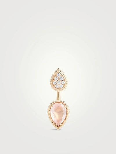 XS And S Motif Serpent Bohème 18K Rose Gold Single Stud Earring With Pink Quartz And Diamonds