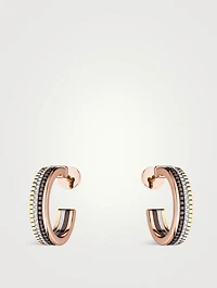 XS Motif Quatre Classique 18K Gold Hoop Earrings With Brown PVD And Diamonds