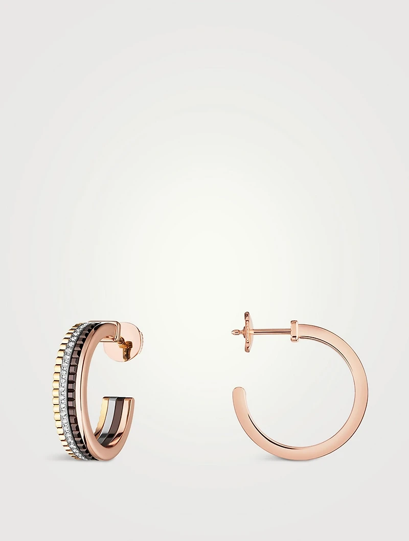 XS Motif Quatre Classique 18K Gold Hoop Earrings With Brown PVD And Diamonds