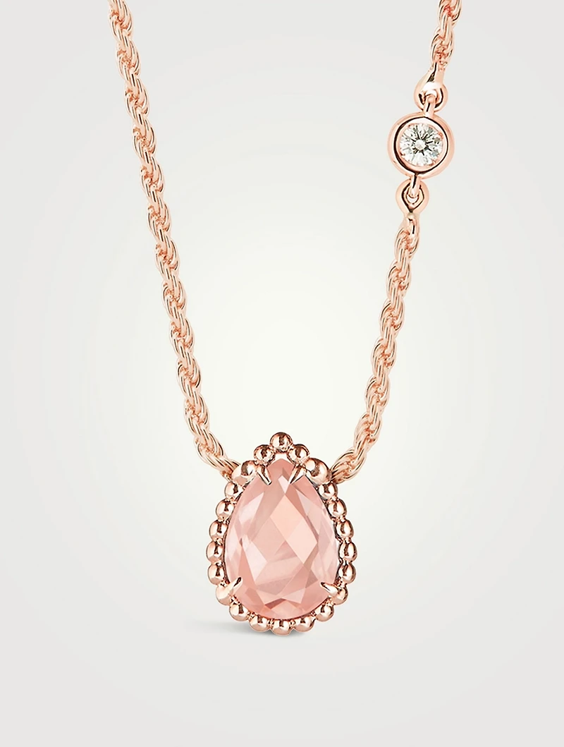 XS Motif Serpent Bohème 18K Rose Gold Pendant Necklace With Pink Quartz And Diamond