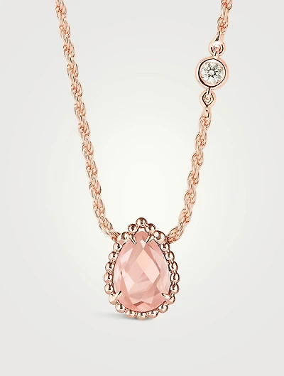 XS Motif Serpent Bohème 18K Rose Gold Pendant Necklace With Pink Quartz And Diamond