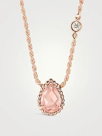XS Motif Serpent Bohème 18K Rose Gold Pendant Necklace With Pink Quartz And Diamond