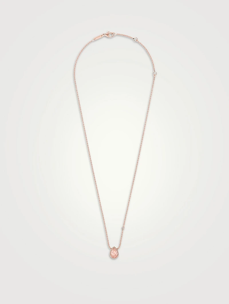 XS Motif Serpent Bohème 18K Rose Gold Pendant Necklace With Pink Quartz And Diamond