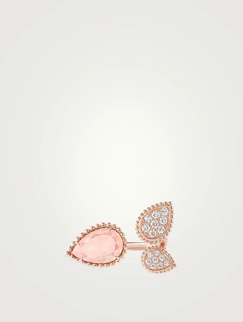 M S XS Motifs Serpent Bohème 18K Rose Gold Ring With Pink Quartz And Diamonds