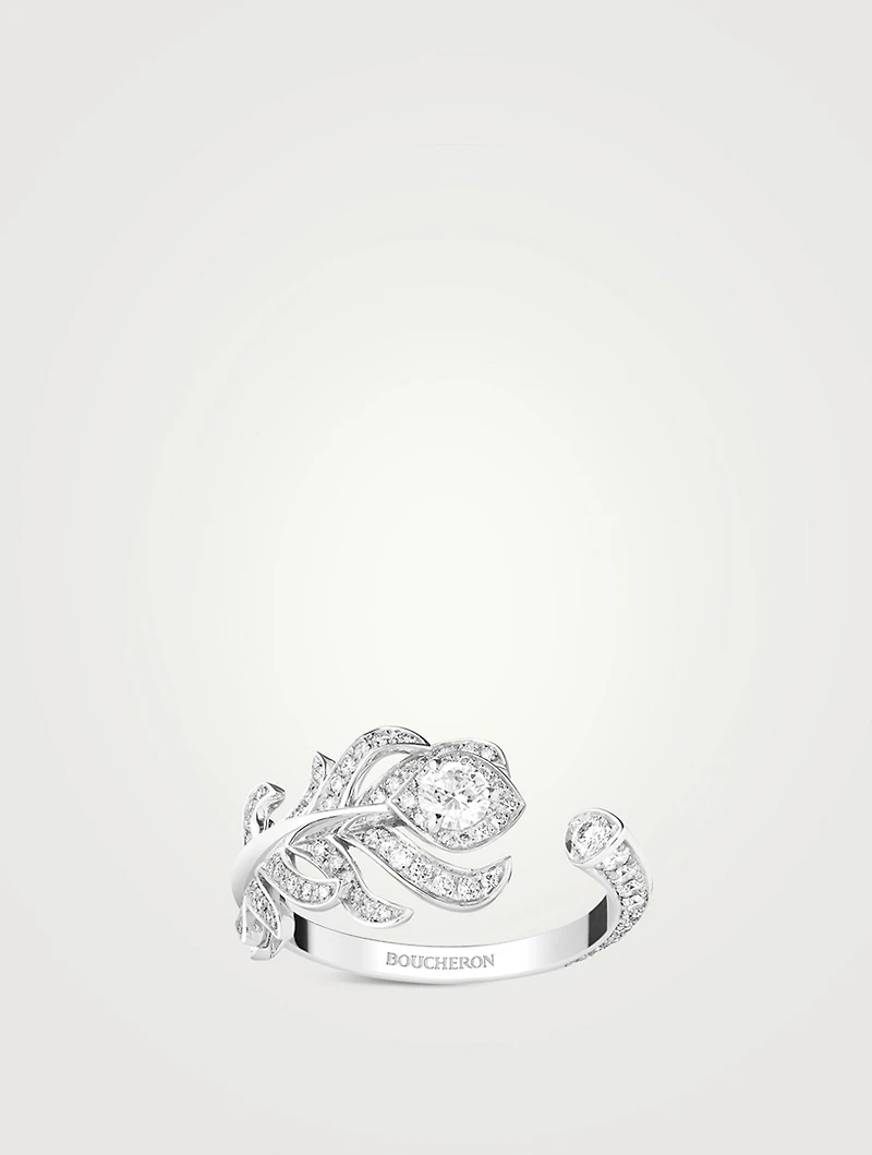 XS Plume De Paon 18K White Gold Ring With Diamonds