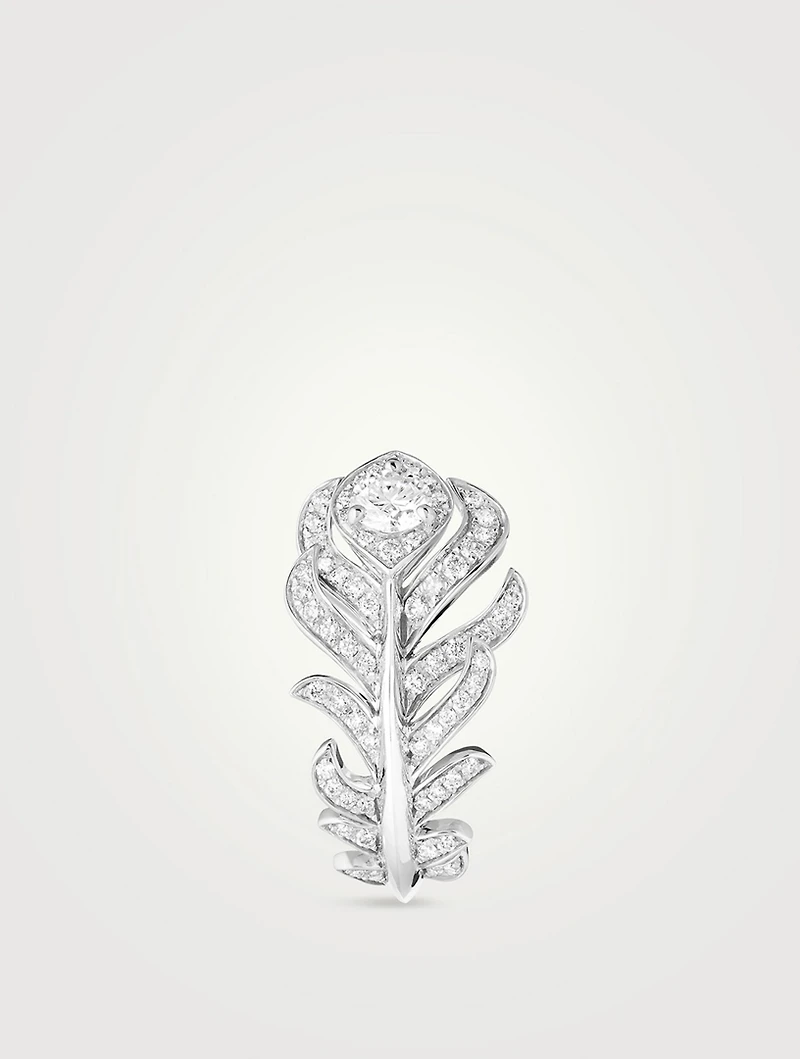 XS Plume De Paon 18K White Gold Ring With Diamonds