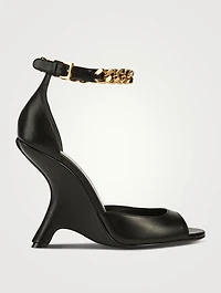 Leather Wedge Sandals With Ankle Chain
