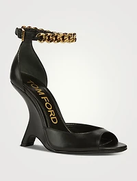 Leather Wedge Sandals With Ankle Chain
