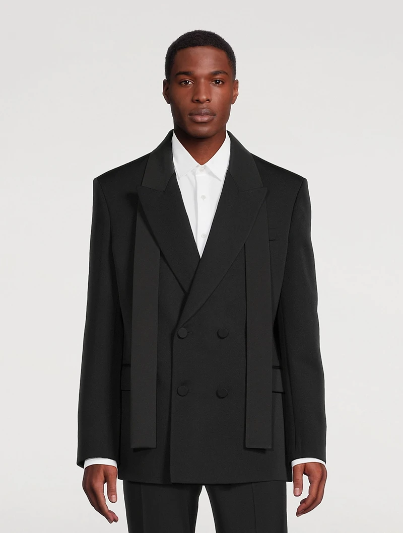 Wool Double-Breasted Jacket With Silk Scarf