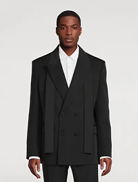 Wool Double-Breasted Jacket With Silk Scarf