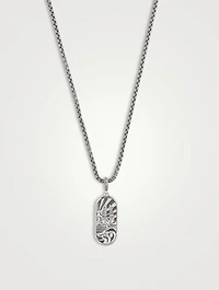 Carved Chain Inlay Pendant Necklace With Mother-Of-Pearl And Black Sapphire