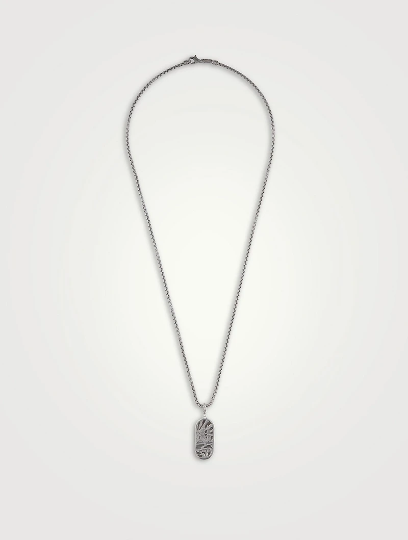 Carved Chain Inlay Pendant Necklace With Mother-Of-Pearl And Black Sapphire