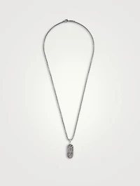 Carved Chain Inlay Pendant Necklace With Mother-Of-Pearl And Black Sapphire