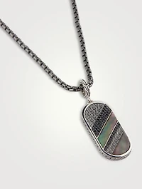 Carved Chain Inlay Pendant Necklace With Mother-Of-Pearl And Black Sapphire