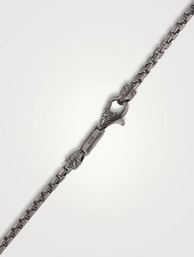 Carved Chain Inlay Pendant Necklace With Mother-Of-Pearl And Black Sapphire