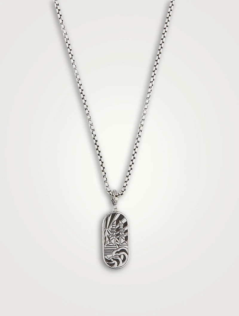 Carved Chain Inlay Pendant Necklace With Mother-Of-Pearl, Lapis And Turquoise