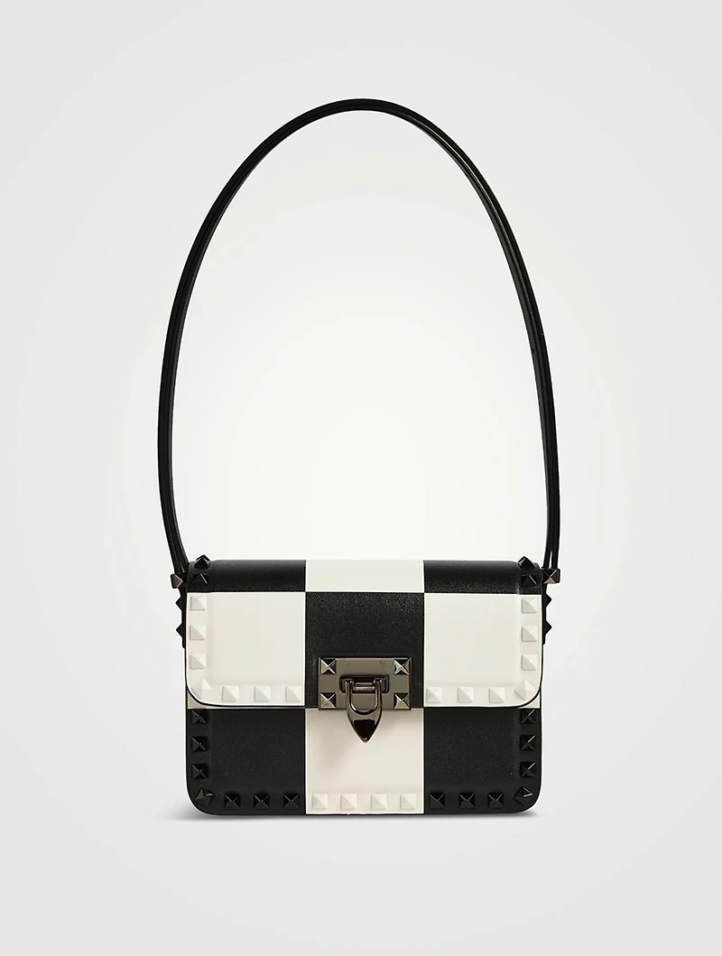 Small Rockstud Leather Shoulder Bag In Chess Print