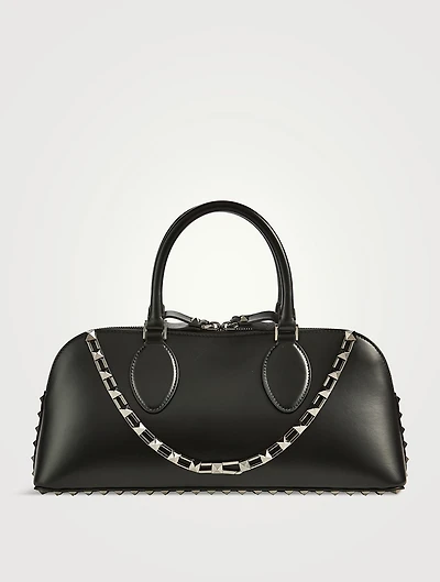 Rockstud Leather Top Handle Bag