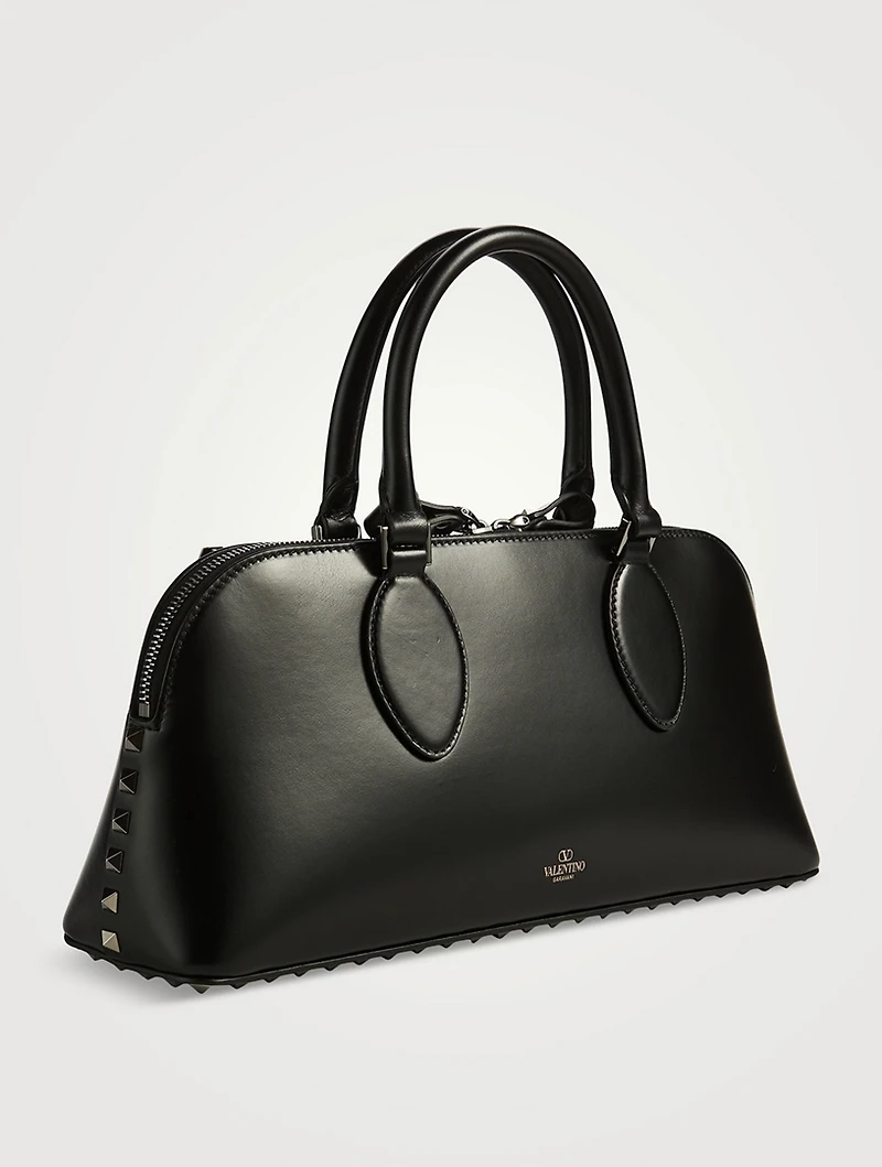 Rockstud Leather Top Handle Bag