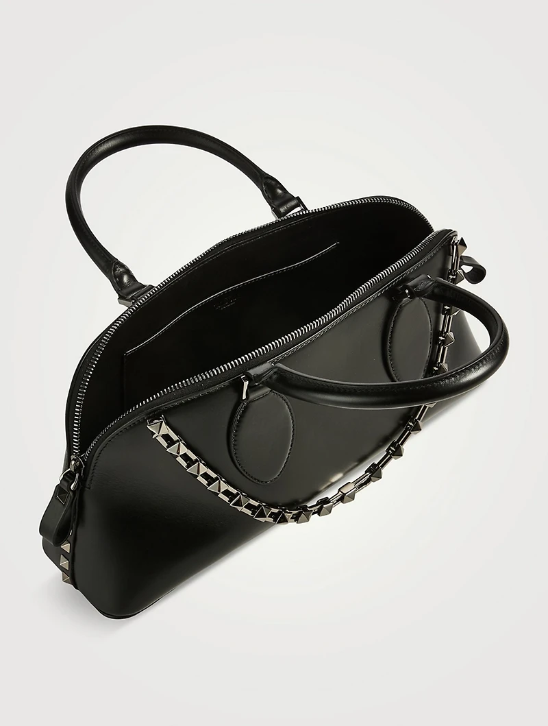 Rockstud Leather Top Handle Bag