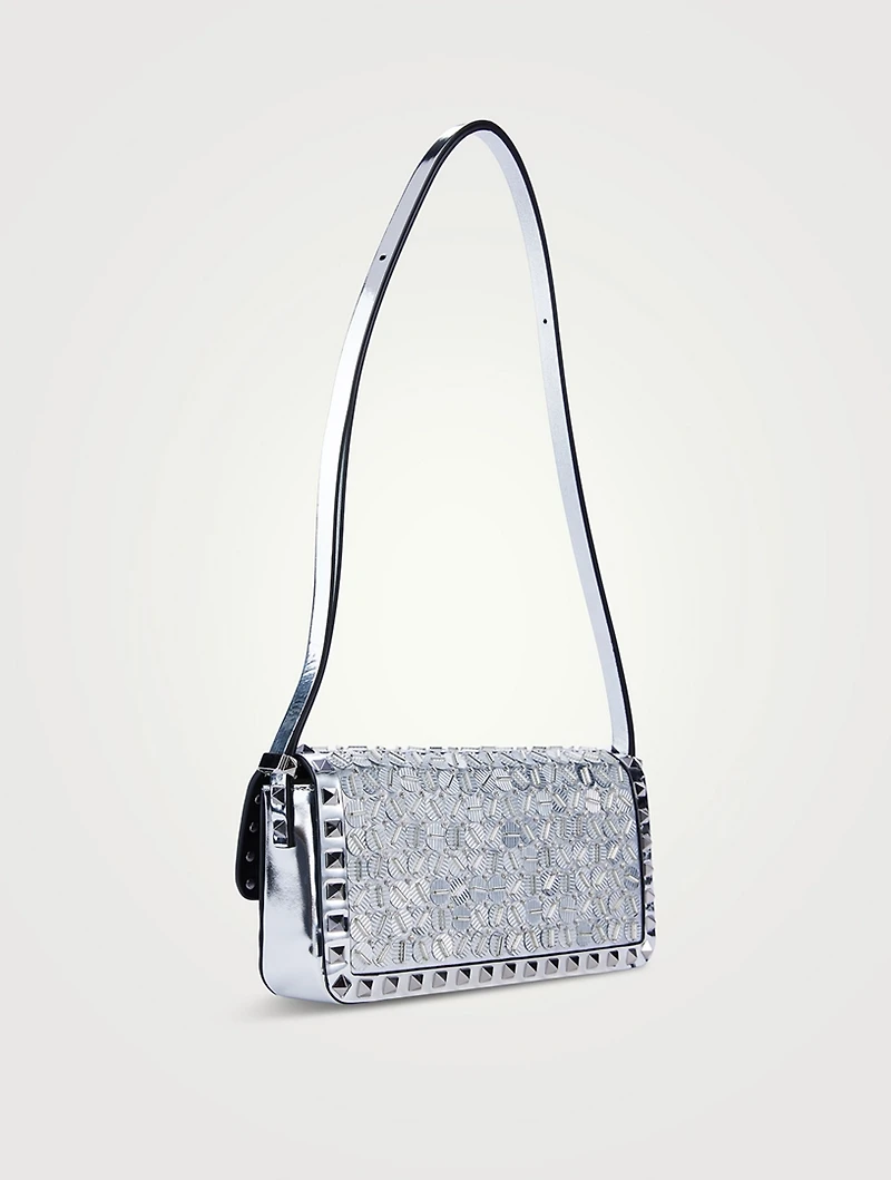 Rockstud Embroidered Leather Shoulder Bag
