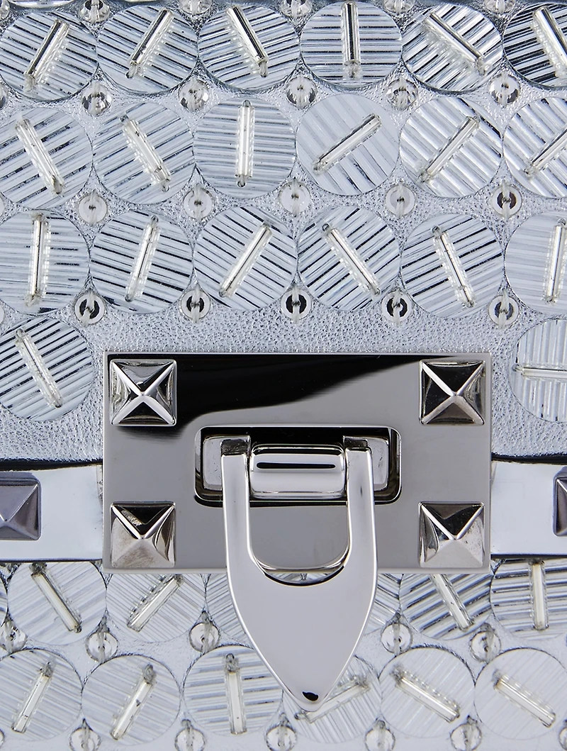 Rockstud Embroidered Leather Shoulder Bag